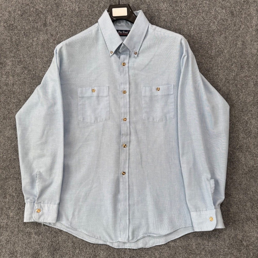 VTG Par Four Sportswear Mens XL Light Blue Button Down Made‎ in USA